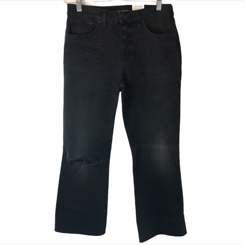 Lucky Jeans Button Fly Distress Mid Rise Crop NWT
